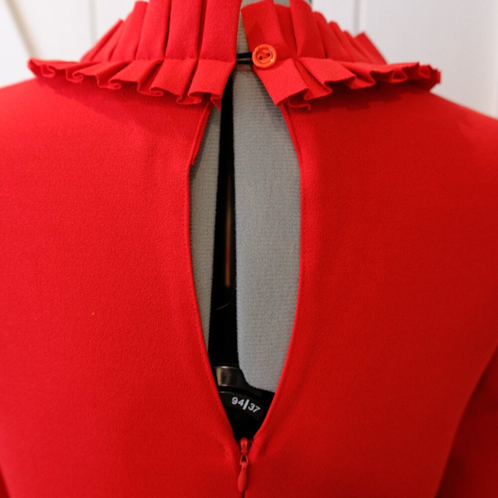 City Goddess - Lulu's - Red pleated neck slim fitting midi dress - Picture 5 of 6